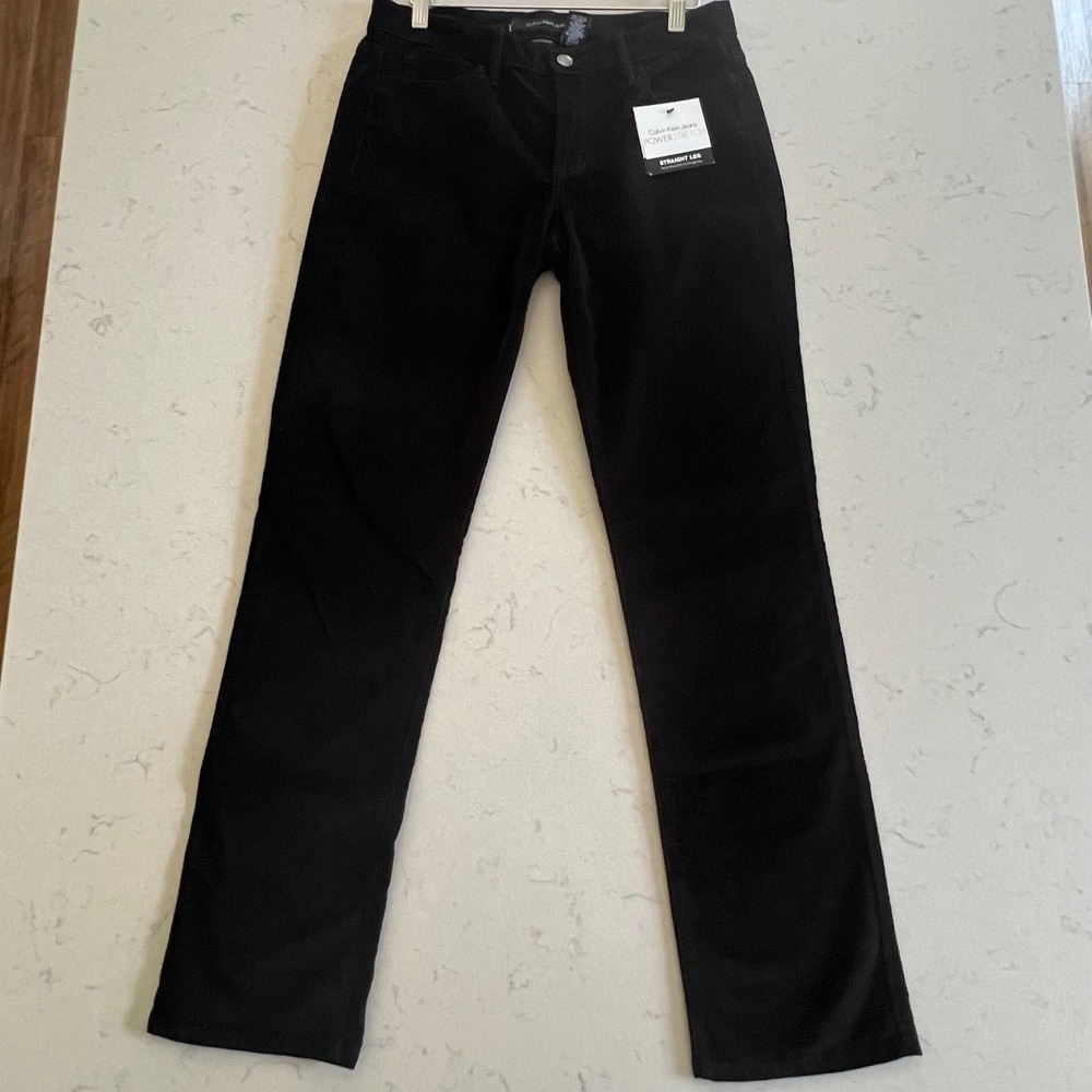 Calvin Klein Black Corduroy Pants Straight Leg Power Stretch Womens Size 8 NWT